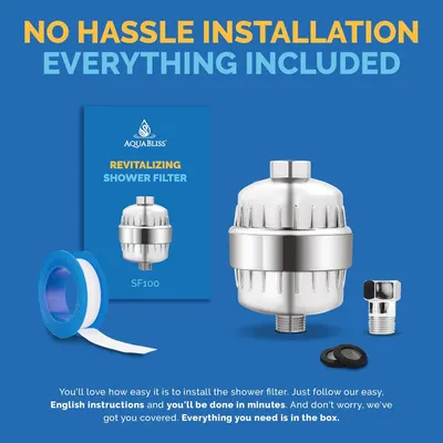 Reassures shoppers that the shower filter comes with everything needed for installation, eliminating concerns about missing parts or additional purchases. Communicates the primary benefit that…