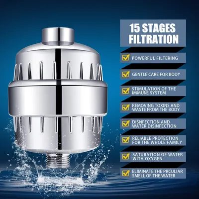 Communicates the comprehensive multi-stage filtration system and its eight distinct health and water quality benefits to reassure shoppers of the product's effectiveness and value.