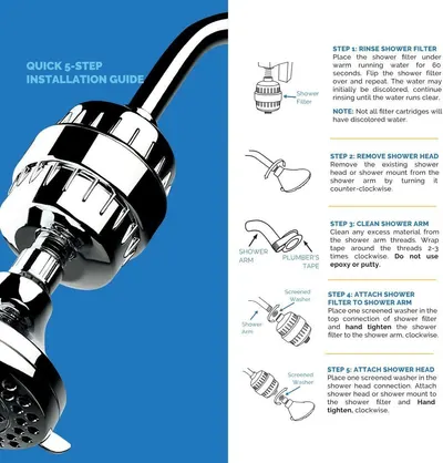 Provides clear step-by-step instructions for installing a shower filter system, reassuring shoppers that setup is straightforward and manageable.