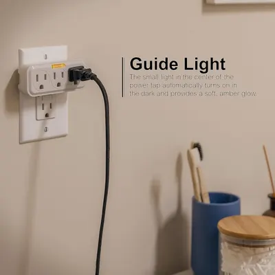 Highlights the built-in guide light feature that automatically illuminates in the dark, providing convenience and safety for nighttime navigation.