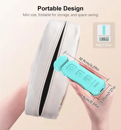 Communicates the product's ultra-portable size and weight with precise measurements to reassure shoppers it's travel-friendly and space-saving. Highlights the product's portability benefit through…