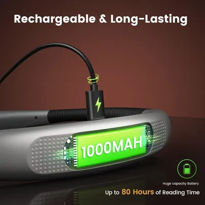 Communicates the product's impressive battery capacity and long usage time to reassure shoppers about extended performance and convenience. Highlights the rechargeable battery feature and…