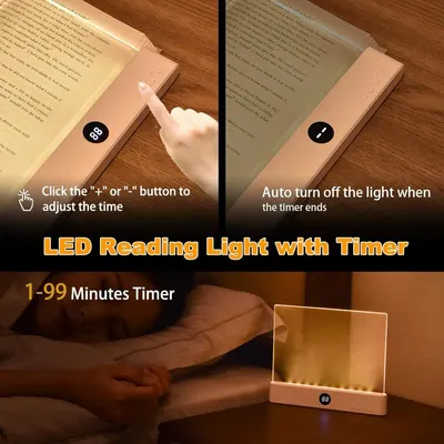 Demonstrates how to use the timer function on the LED reading light, showing button controls and auto shut-off feature to reassure shoppers about ease of use and convenience. Highlights multiple…