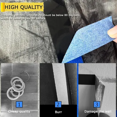 Demonstrates the product's superior quality by comparing it to cheap alternatives, showing that it peels easily, has no burrs, and doesn't damage walls.
