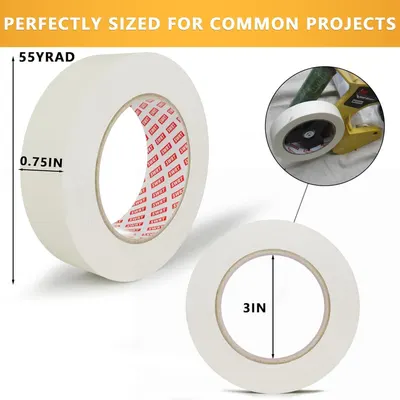 Communicates the exact physical measurements of the tape roll (55 yards length, 0.75 inch width, 3 inch core diameter) to help shoppers understand if the size fits their project needs. Shows the…