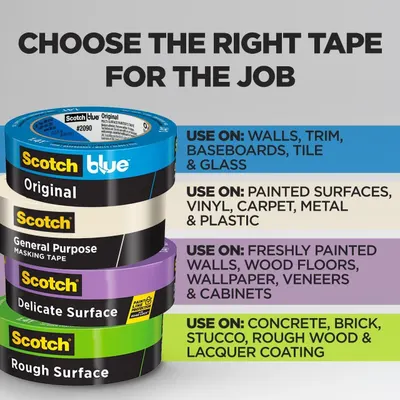 Helps shoppers choose the right Scotch tape variant from the brand's product line by showing multiple options (Original, General Purpose, Delicate Surface, Rough Surface) with their specific…
