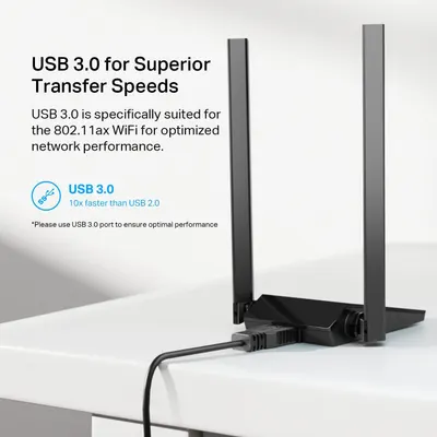 Communicates the superior transfer speed of USB 3.0 technology, emphasizing it is 10x faster than USB 2.0 to reassure shoppers of optimized network performance. Highlights the key benefit of USB 3.0…