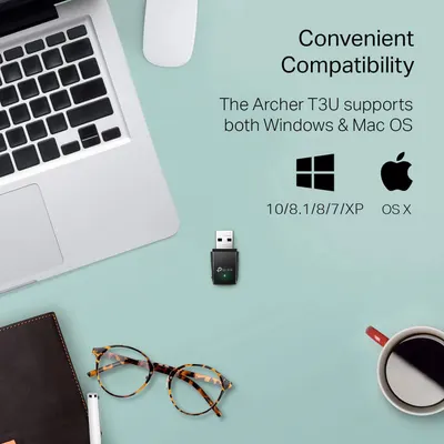 Communicates that the Archer T3U USB adapter works with both Windows and Mac operating systems, reassuring shoppers of broad compatibility across multiple platforms. Highlights the convenience…