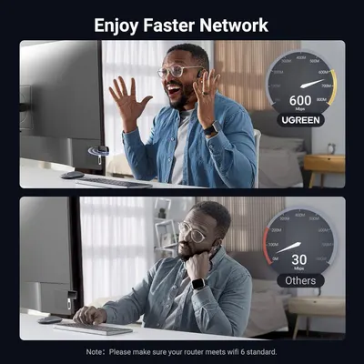 Demonstrates the dramatic speed advantage of UGREEN (600 Mbps) versus competitors (30 Mbps), showing the product delivers significantly faster network performance for better user experience.…