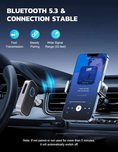 Communicates multiple technical benefits of the Bluetooth connectivity in a segmented layout with icons, reassuring shoppers of reliable, fast, and stable wireless performance.