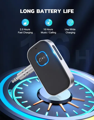 Communicates the product's battery performance with specific time-based metrics to reassure shoppers about long usage time and quick charging capability. Highlights three distinct battery-related…