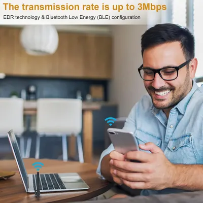 Communicates the fast transmission speed capability of the product to reassure shoppers about performance and connectivity efficiency. Highlights the product's wireless connectivity performance in a…