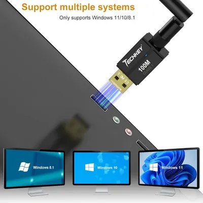 Demonstrates the product's compatibility across multiple Windows operating systems (Windows 11, 10, and 8.1) to reassure shoppers that the USB device will work with their computer system.