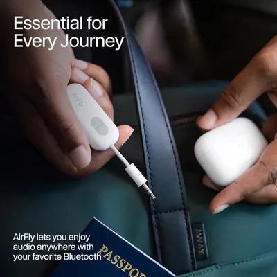 Demonstrates the product's use case for travel, showing how it enables wireless audio connectivity with Bluetooth devices during journeys. Communicates the core benefit of enjoying wireless…