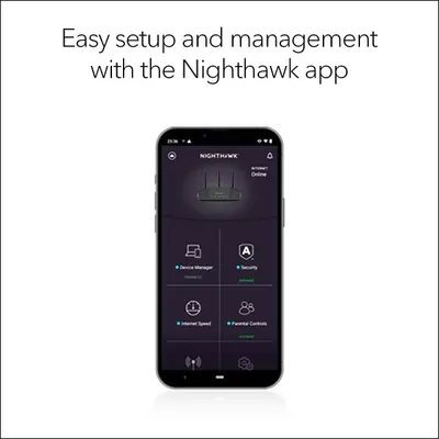 Communicates that the router can be easily set up and managed through the Nighthawk mobile app, reassuring shoppers that the product is user-friendly and convenient to control.
