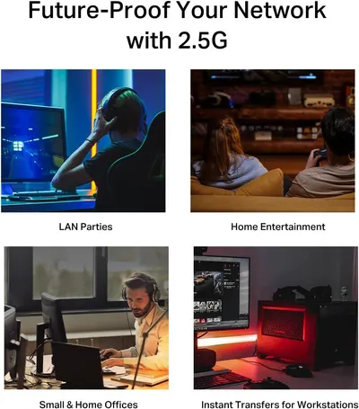 Demonstrates the versatility of the 2.5G network technology across four distinct usage scenarios—LAN parties, home entertainment, small/home offices, and workstations—to show shoppers that the…
