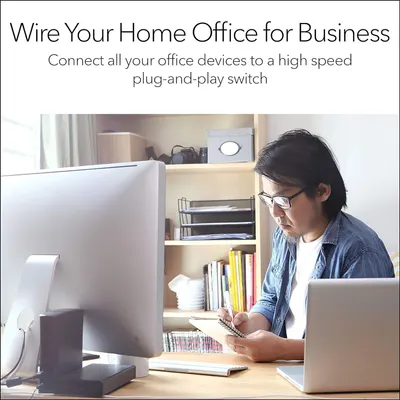 Demonstrates the product's use case in a home office environment, showing how it enables business connectivity for remote work scenarios. Communicates the ease of connecting multiple office devices…