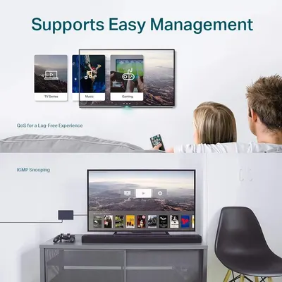 Demonstrates multiple technical benefits of the product including easy content management across different media types, quality of service for smooth streaming, and IGMP snooping for optimized…