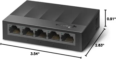 Communicates the physical dimensions of the network switch to help shoppers understand its compact size and ensure it fits their intended space.