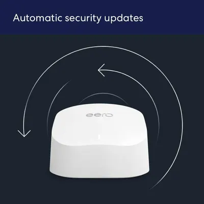 Communicates that the eero device automatically receives security updates to reassure shoppers about ongoing protection and ease of maintenance.