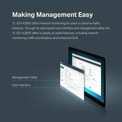 Communicates that the product offers easy network management through a user-friendly web-based interface and management utility, reassuring shoppers that setup and monitoring will be straightforward.