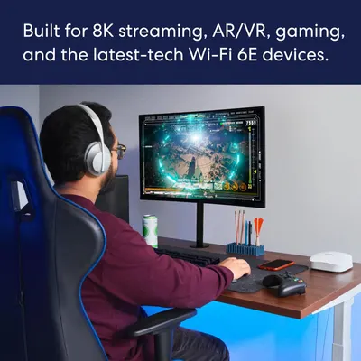 Demonstrates the product's versatility by showing multiple high-performance use cases (8K streaming, AR/VR, gaming, Wi-Fi 6E) to reassure shoppers that it handles demanding applications.