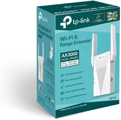Communicates multiple key benefits of the Wi-Fi range extender through a segmented list of features with icons, showing shoppers why this product solves connectivity problems and delivers superior…