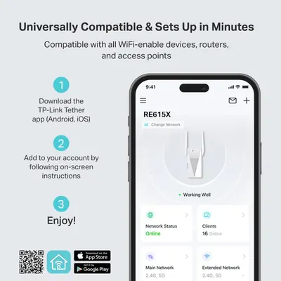 Demonstrates the simple 3-step setup process to reassure shoppers that the product is easy to install and configure using a mobile app. Highlights the product's universal compatibility with WiFi…