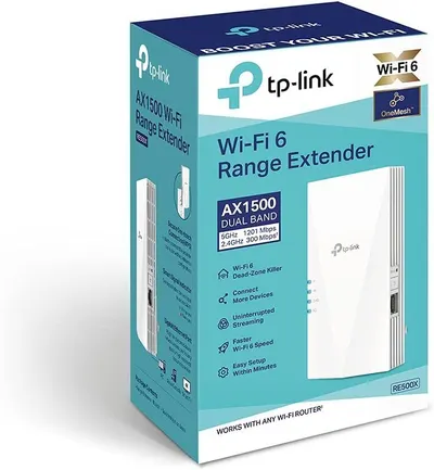 Communicates multiple key benefits of the Wi-Fi extender in a segmented layout with icons, showing shoppers how it solves connectivity problems and improves their home network experience.