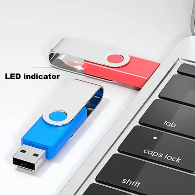 Highlights the LED indicator feature on the USB flash drive to show shoppers that the device provides visual feedback when in use or transferring data.