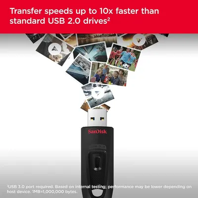 Communicates the product's superior transfer speed performance compared to standard USB 2.0 drives, emphasizing efficiency and time savings for file transfers. Highlights the key benefit of faster…