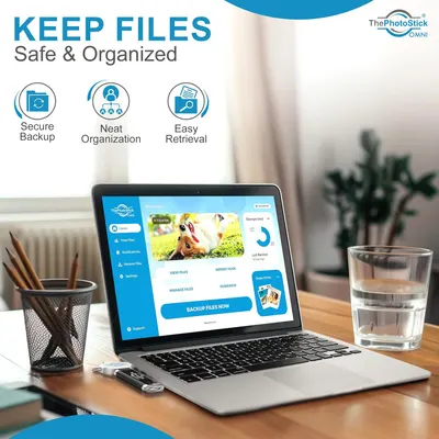 Communicates three distinct benefits of the file management software: secure backup, organized file structure, and easy retrieval, reassuring shoppers that their files will be safe and accessible.
