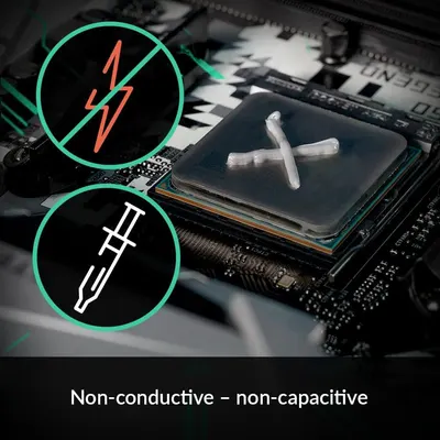 Communicates that the thermal paste is electrically safe and non-capacitive, reassuring shoppers that it won't cause electrical shorts or interference when applied to computer components.