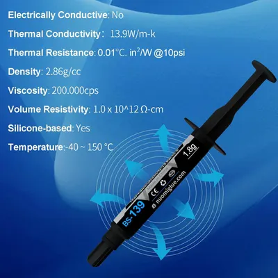 Communicates the detailed technical specifications of the thermal paste product to inform buyers about its performance characteristics and material properties.