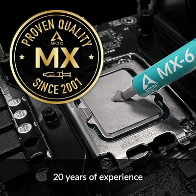 Communicates the brand's long-standing expertise and reliability in the thermal paste market, building trust through heritage messaging ('Since 2001' and '20 years of experience').