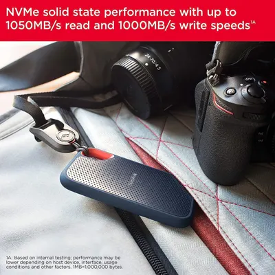 Communicates the high-performance NVMe solid state drive speeds (1050MB/s read, 1000MB/s write) to reassure shoppers that this portable SSD delivers fast data transfer for professional photography…