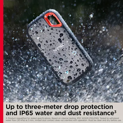 Communicates the phone case's protective capabilities with specific certifications (three-meter drop protection and IP65 rating) to reassure shoppers the product will keep their device safe in harsh…