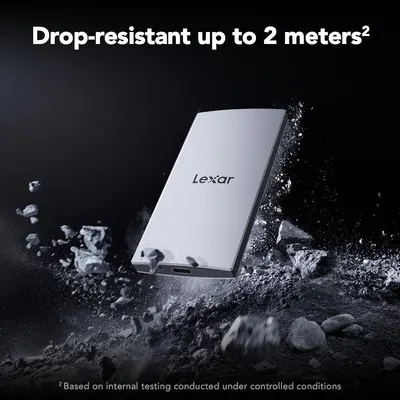 Communicates the product's durability by highlighting its drop-resistance capability with a specific quantifiable metric (2 meters) to reassure shoppers about its ruggedness. Emphasizes the…