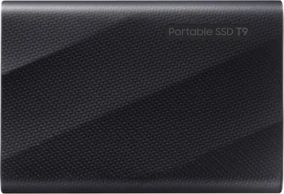 Provides a clean, catalog-style view of the portable SSD showing its carbon fiber texture and premium design without distractions.