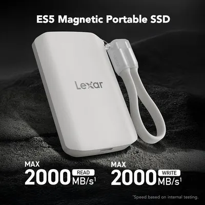 Communicates the high-performance capabilities of the SSD by prominently displaying maximum read and write speeds of 2000 MB/s to appeal to shoppers seeking fast data transfer. Reinforces the core…