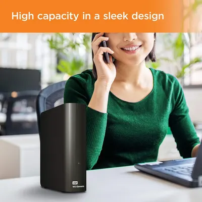 Communicates that the external hard drive offers high storage capacity while maintaining an attractive, modern design suitable for professional environments.