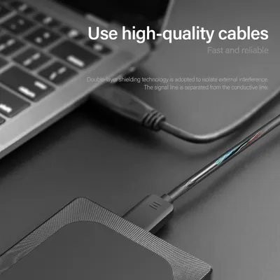 Highlights the internal construction and technical features of the cable, specifically the double-layer shielding technology that isolates external interference and separates signal from conductive…