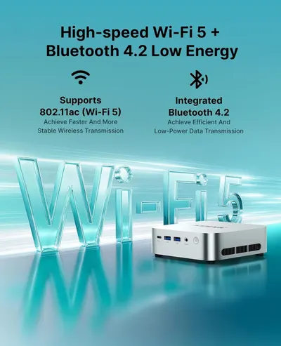 Communicates the dual wireless connectivity capabilities of the device, emphasizing both high-speed Wi-Fi 5 for stable transmission and Bluetooth 4.2 for efficient, low-power data transmission.