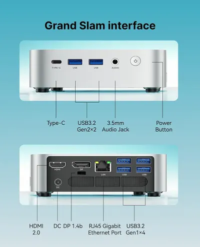 This image breaks down the physical ports and interface components on both the front and back of the device, helping shoppers understand what connections are available and where they are located.