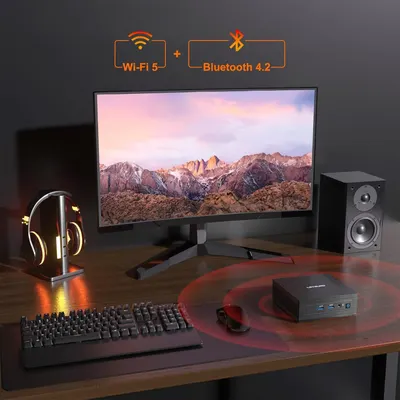 Highlights the product's dual wireless connectivity capabilities (Wi-Fi 5 and Bluetooth 4.2) to reassure shoppers of modern, reliable connectivity options for their desktop setup. Communicates the…