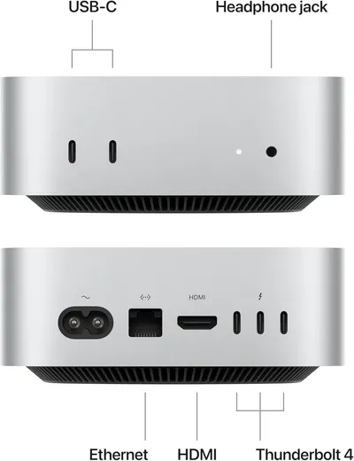 This image identifies and labels all the physical ports and connections on the product, helping shoppers understand what devices and cables they can connect to it.