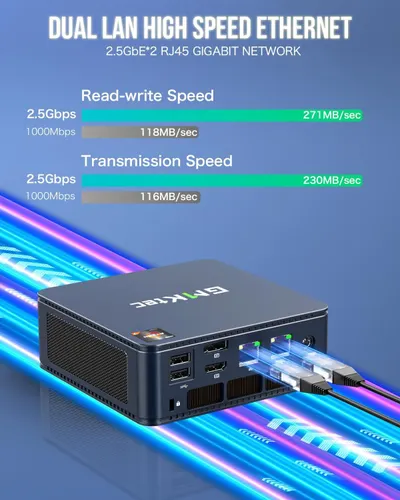 Communicates the product's high-speed networking capabilities by showcasing quantifiable performance metrics (2.5Gbps vs 1000Mbps) for both read-write and transmission speeds, demonstrating superior…