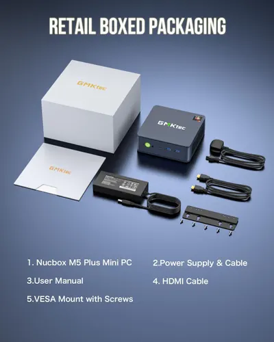 Shows the customer everything included in the box when they purchase the mini PC, providing transparency and reassurance about the complete package they will receive.