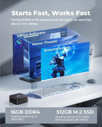 Demonstrates the product's versatility across multiple use cases including office work, home theater, and entertainment/gaming to show shoppers the wide range of applications. Highlights the…