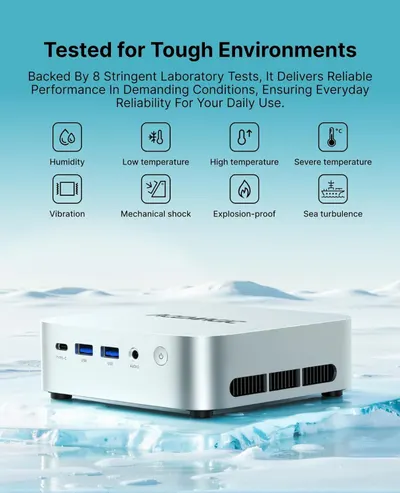 Communicates that the product has been rigorously tested across 8 different demanding environmental conditions (humidity, temperature extremes, vibration, shock, explosion-proof, sea turbulence) to…